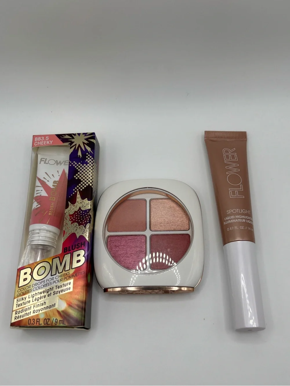 Flower Beauty Blush Highlighter Makeup Bundle 3 Piece New